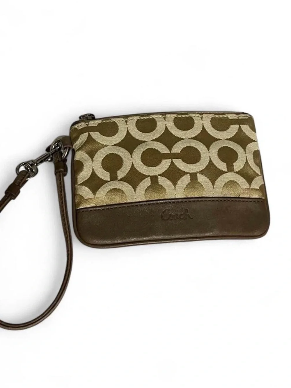 Coach Khaki and Brown Signature Wristlet